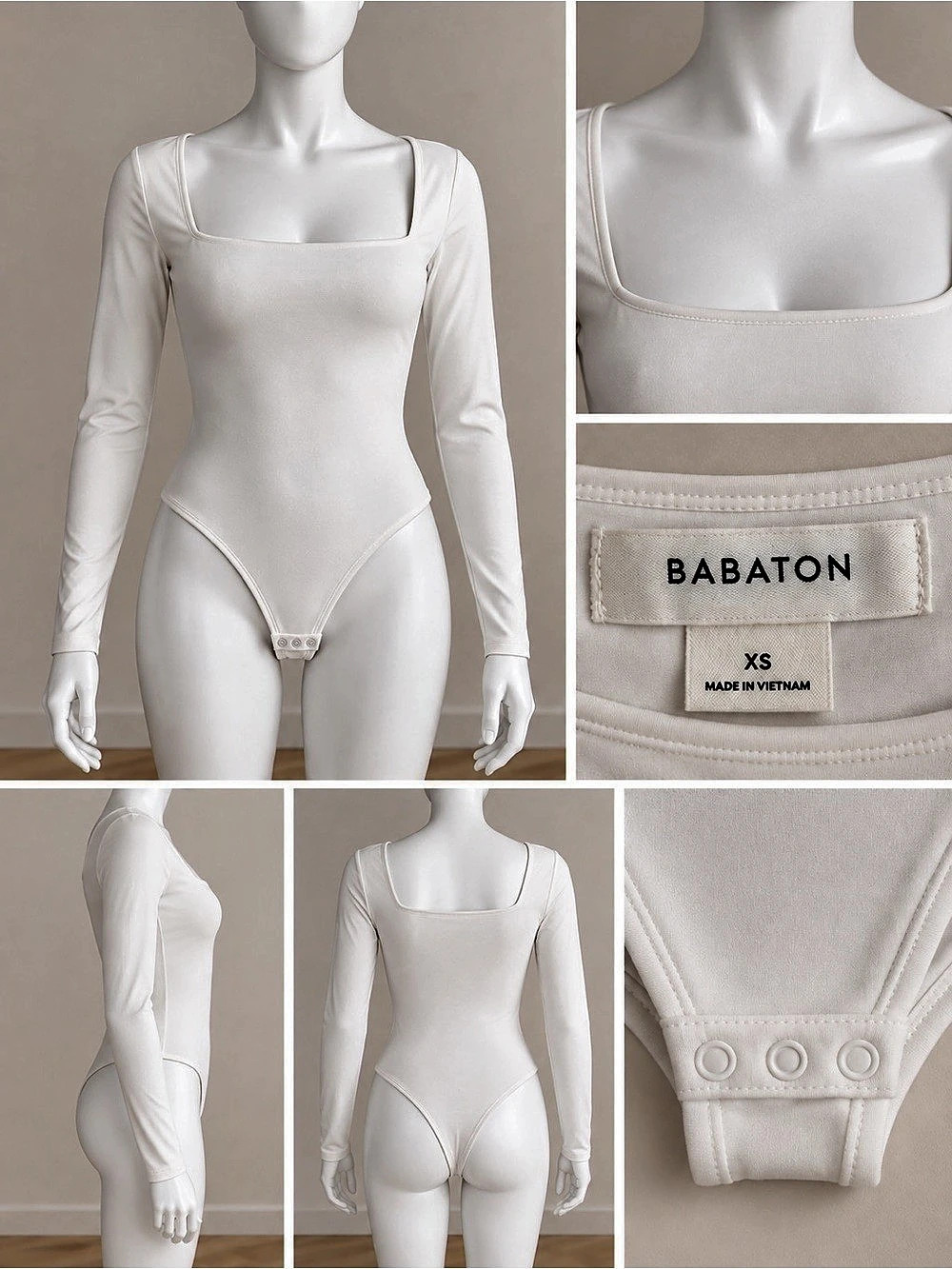 Babaton Contour Squareneck Longsleeve Bodysuit White XS
